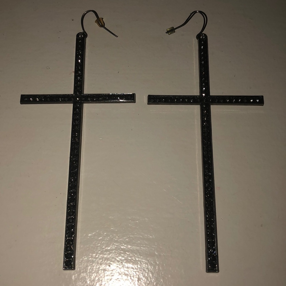 Large Black Cross Earrings